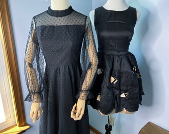 Vintage black dresses, short layered dress and long see-through dress