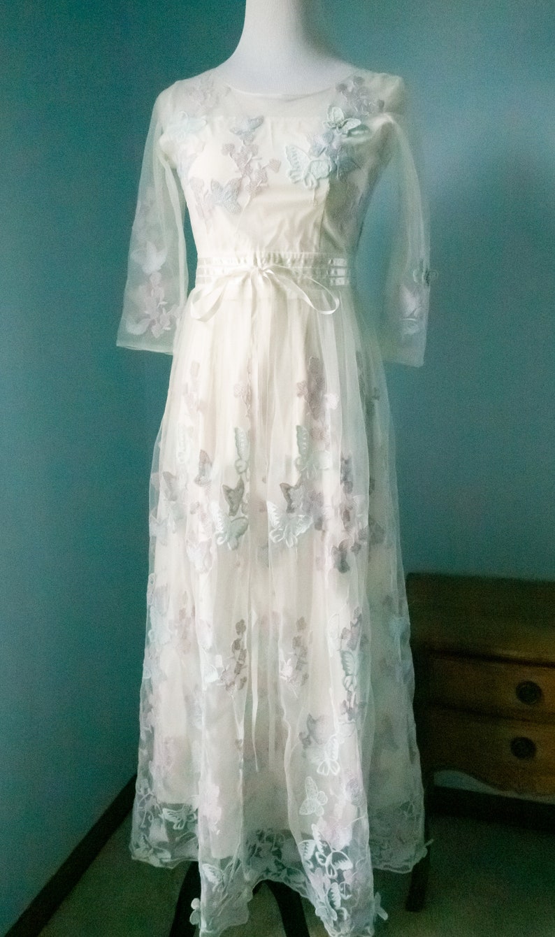 Vintage white dress, butterfly dress, dreamy flower butterfly dress image 7