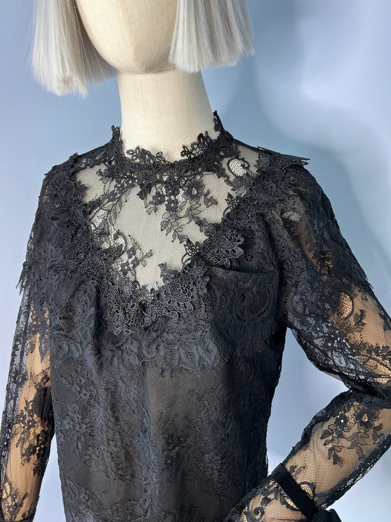 Vintage black lace blouse, see-through blouse