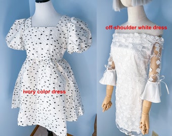 Vintage dreamy off-shoulder white dress, ivory dress, dreamy princess prom dress