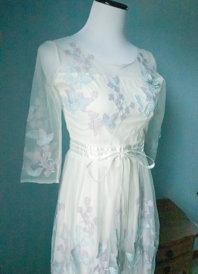 Vintage white dress, butterfly dress, dreamy flower butterfly dress image 9