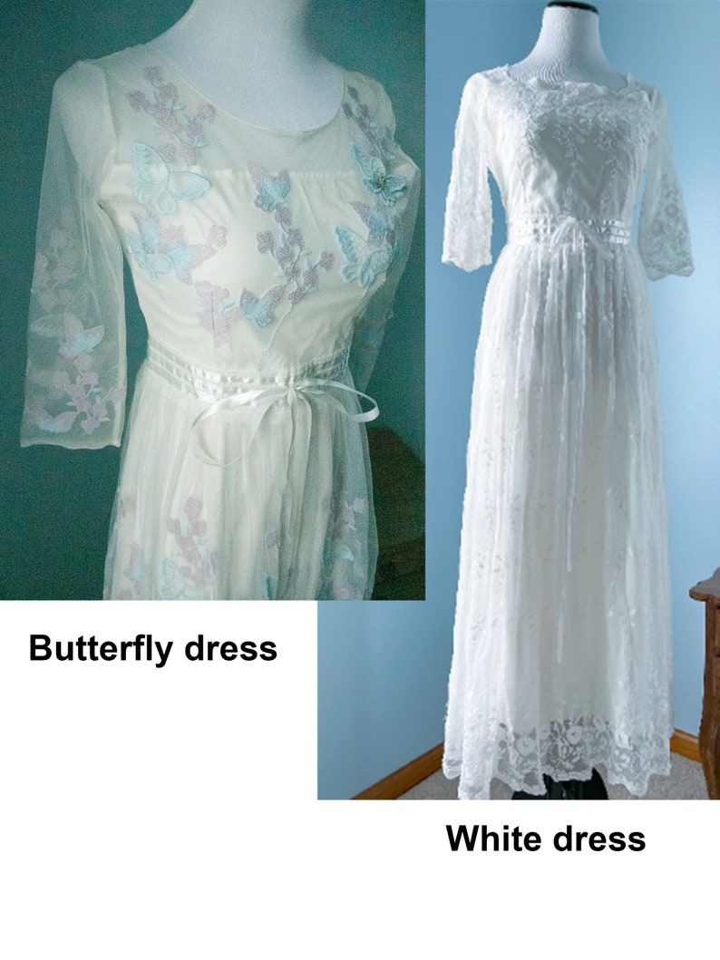 Vintage white dress, butterfly dress, dreamy flower butterfly dress image 1
