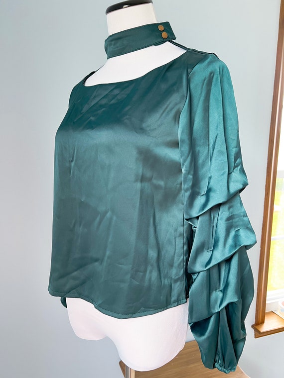 Vintage blouse, dark green blouse with choker, sp… - image 3