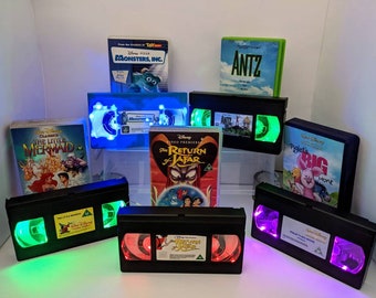 Message film choice to check in stock before ordering* Handmade VHS LED lights! Lamps. Movies. Retro. Vintage. Geek. Gifts. Custom Request!