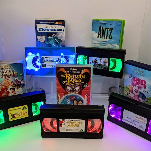Message film choice to check in stock before ordering* Handmade VHS LED lights! Lamps. Movies. Retro. Vintage. Geek. Gifts. Custom Request!