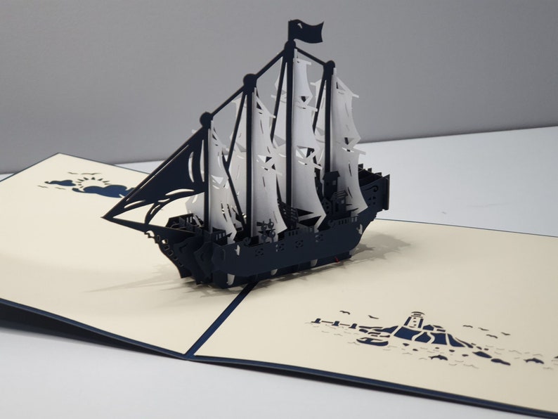 Ship Dark Blue 3D Pop Up Card