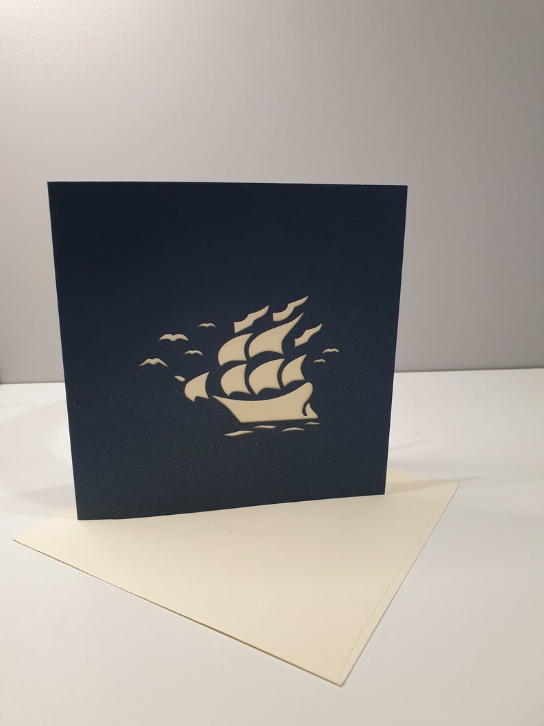 Ship Dark Blue 3D Pop Up Card