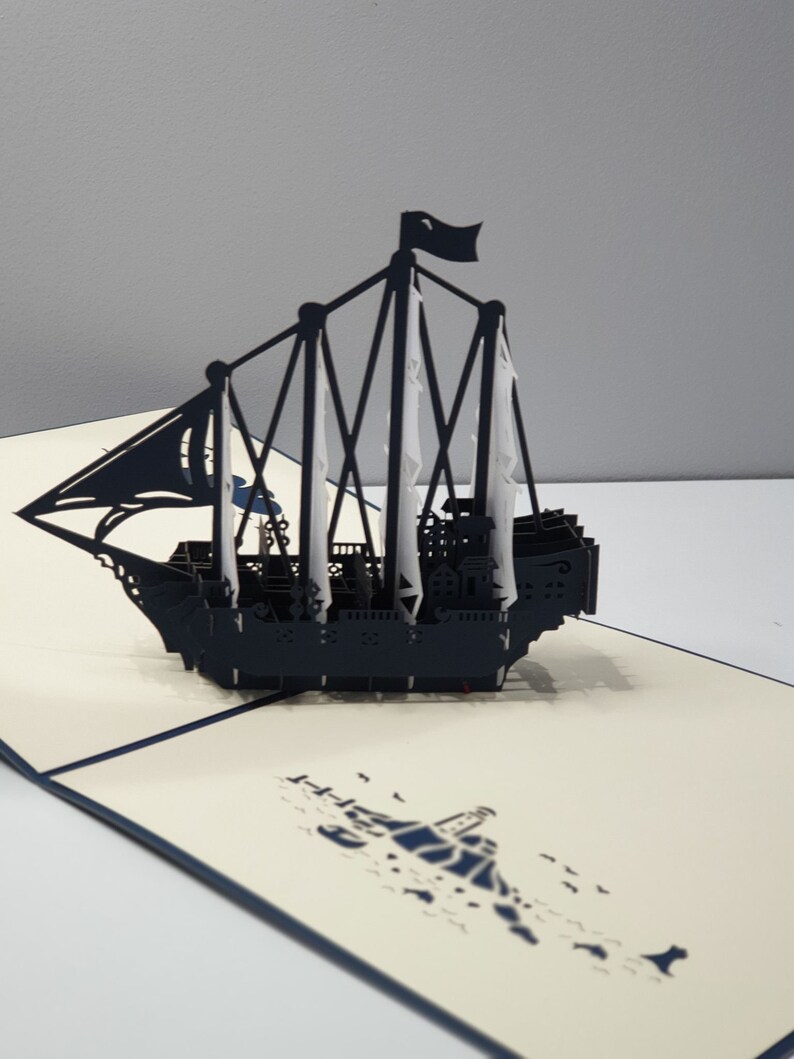 Ship Dark Blue 3D Pop Up Card