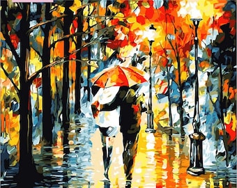 DIY Paint By Numbers Couple in the Rain On Canvas
