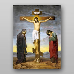 Crucifixion of Jesus Christ on the Cross. Calvary - PRINTABLE DIGITAL DOWNLOAD. Religious Christian Orthodox icon in the temple of Ukraine.