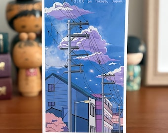 Tokyo City Art Print, Anime Style Wall Decor, Glossy Water Resistant Print