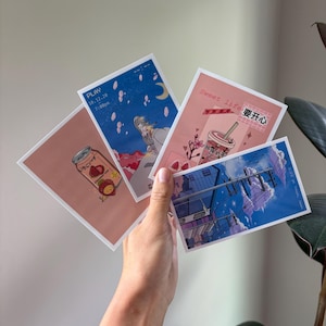 Mini Art Prints, Dreamy Retro Anime Style, Glossy Water Resistant (3x5 Inches)