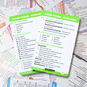PT Exame físico - neurológico, fichas de referência de enfermagem, crachá, cartão de bolso, cartões de cordão, auxiliar de memória