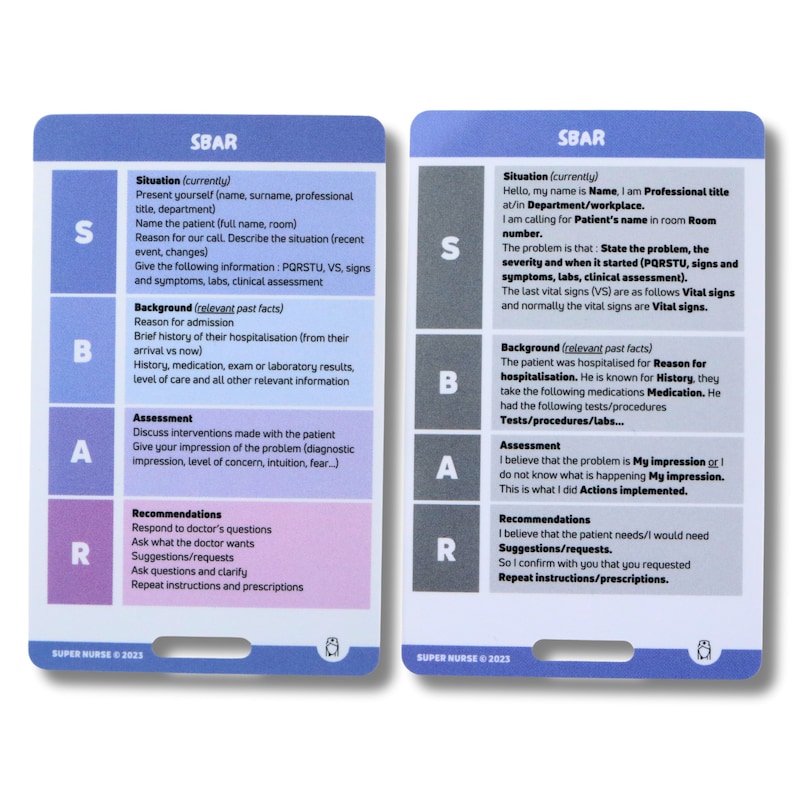 Sbar Colour Code EN SBAR Report, Nursing Reference Cards, Nursing Badge Cards, Pocket ...