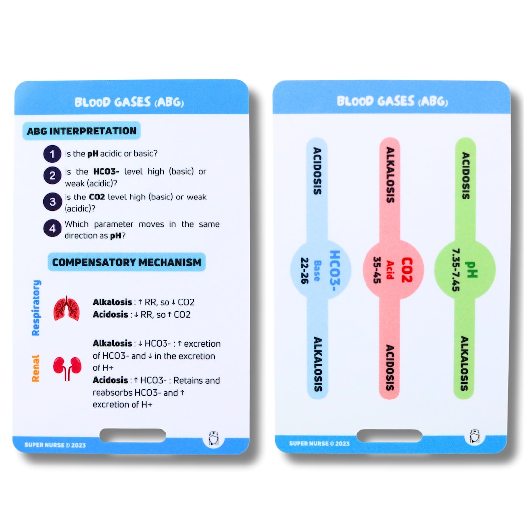 EN Blood Gases (ABG), Nursing Reference Cards, Nursing Badge Cards ...