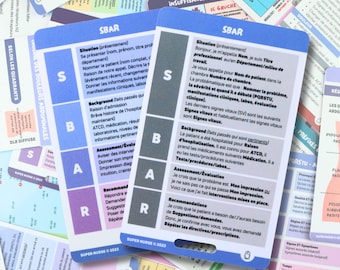 FR SBAR, rapport infirmier au médecin, Cartes de référence en soins infirmiers, carte badge, cartes de poche, cartes de cordon, aide mémoire