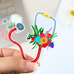 Floral stethoscope sticker | nursing sticker, medical sticker, nurse gift, nurse sticker, medicine
