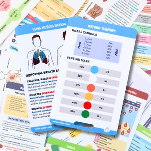 PT Auscultação pulmonar e oxigenoterapia, cartões de referência de enfermagem, cartões de crachá de enfermagem, cartão de bolso, cartão de cordão, presente de enfermeira, notas de enfermagem