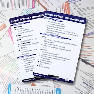 PT Exame físico - cardiovascular, cartões de referência de enfermagem, cartão de crachá, cartão de bolso, cartões de cordão, auxiliar de memória