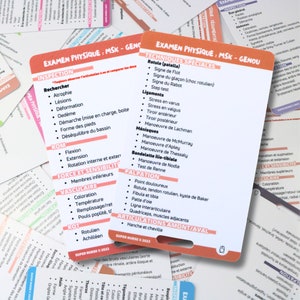 PT Exame físico, msk (joelho), cartão de referência de enfermagem, cartão de crachá, cartão de bolso, cartão de cordão, auxiliar de memória