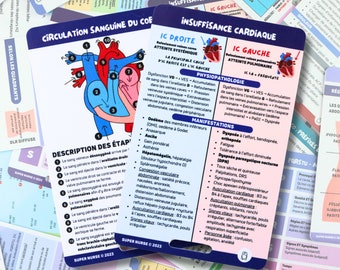 FR Circulation sanguine du coeur et IC Cartes de référence en soins infirmiers, carte badge, cartes de poche, cartes de cordon, aide mémoire