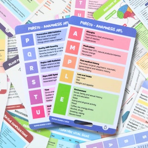 PT PQRSTU-AMPLE anamnese, cartões de referência de enfermagem, cartões de crachá de enfermagem, cartão de bolso, cartão de cordão, presente de enfermeira, notas de enfermagem