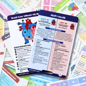 PT Fluxo sanguíneo através do coração, insuficiência cardíaca, cartões de referência de enfermagem, cartões de crachá de enfermagem, cartão de bolso, cartão de cordão, presente, notas de enfermagem