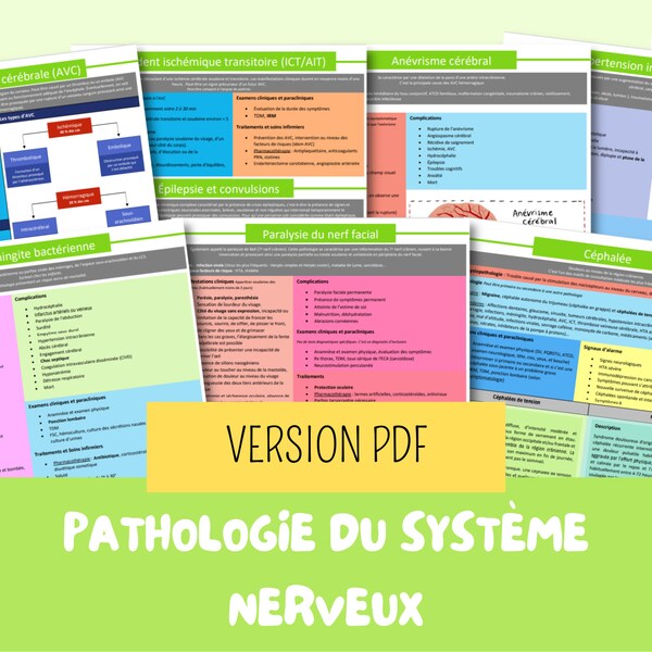 PDF Fiches d'étude du système nerveux | soins infirmiers, étude infirmière, sciences infirmières, ifsi, guide d'étude, infirmière auxiliaire