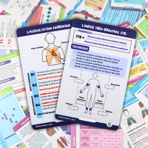 FR Auscultation cardiaque et ITB | Cartes de référence en soins infirmiers, carte badge, cartes de poche, cartes de cordon, aide mémoire