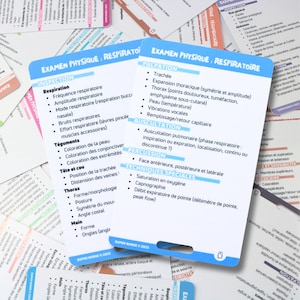 FR Exame físico - respiratório, cartões de referência de enfermagem, crachá, cartão de bolso, cartões de cordão, auxiliar de memória