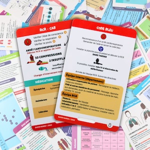FR CPR, código azul, REA, cartões de referência de enfermagem de reanimação, cartão de crachá, cartões de bolso, cartões de cordão, auxiliar de memória