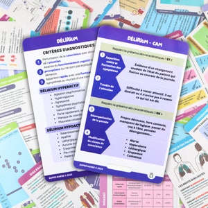 FR Délirium, gériatrie, gérontologie | Cartes de référence en soins infirmiers, carte badge, cartes de poche, cartes de cordon, aide mémoire