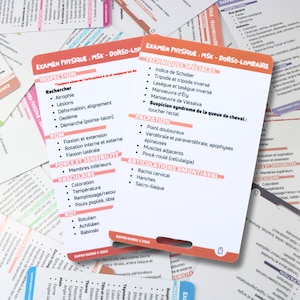 PT Exame físico, msk (dorso-lombar), cartão de referência de enfermagem, cartão de crachá, cartão de bolso, cartão de cordão, auxiliar de memória