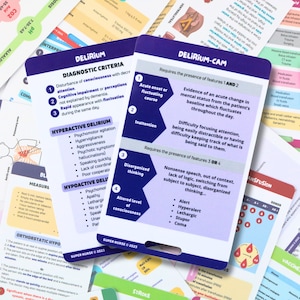 PT Delirium, geriatria, gerontologia | cartões de referência de enfermagem, cartões de crachá de enfermagem, cartão de bolso, cartão de cordão, presente de enfermeira, notas de enfermagem