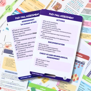PT Avaliação pós-queda, geriatria, cartões de referência de enfermagem, cartões de crachá de enfermagem, cartão de bolso, cartão de cordão, presente de enfermeira, notas de enfermagem