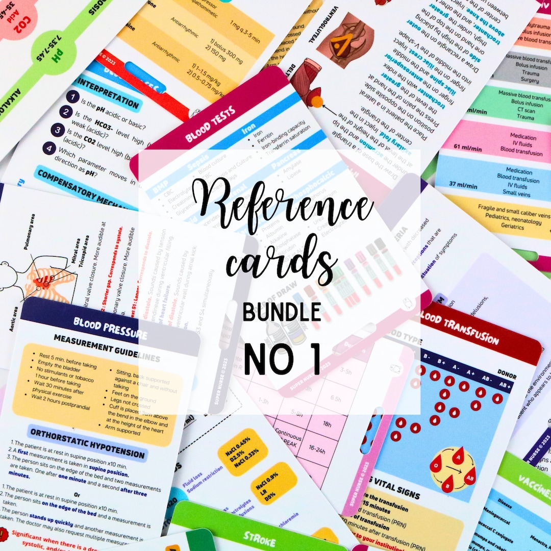EN Reference Cards Bundle No 1 (18 Cards) Nursing Badge Cards, Pocket ...