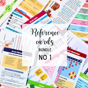 PT Cartões de referência Pacote nº 1 (18 cartões) cartões de crachá de enfermagem, cartão de bolso, cartão de cordão, presente de enfermeira, notas de enfermagem