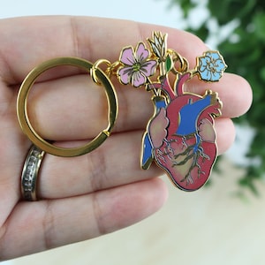 Floral heart metal keychain | healthcare professional keyring, nurse gift, nursing key ring, medicine, doctor