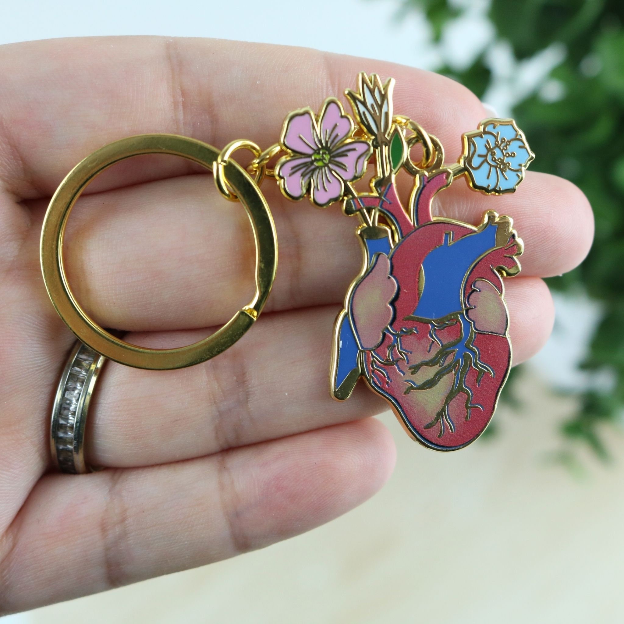 Floral Heart Metal Keychain | Healthcare Professional Keyring
