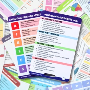 PT Avaliação geriátrica, distúrbios neurocognitivos (DNT), cartões de referência de enfermagem, cartões de crachá de enfermagem, cartão de bolso, cartão de cordão, presente de enfermeira