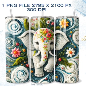 Embroidered Elephant 20oz Tumbler Sublimation Design Digital Download PNG DIGITAL ONLY,Embroidery Mandala Elephant Tumbler Wrap2795 x 2100px