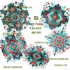 Watercolor Native  pattern Clipart Instant Download Commercial Use 5 JPG files High Resolution Craft Junk Journals
