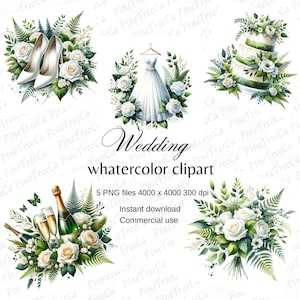 Watercolor Wedding Clipart Wedding Bundle Bride and Groom Clipart Set, Wedding Day Clipart PNG, Just Married Clipart Sublimation PNG