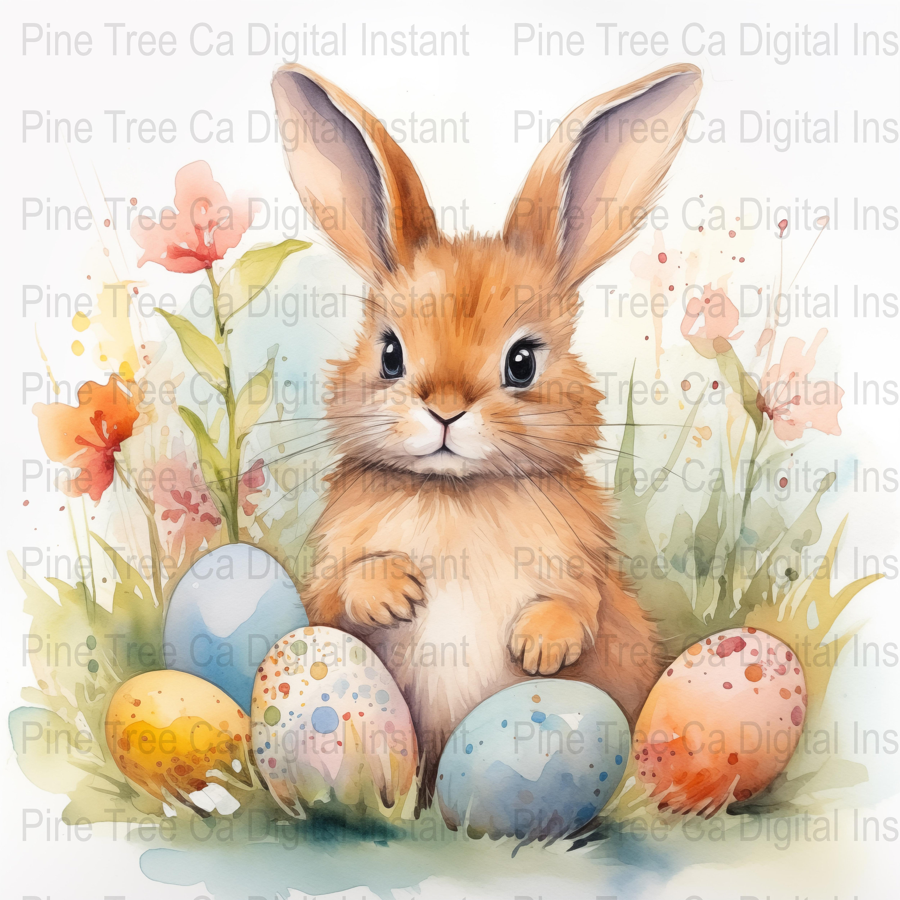 Watercolor Easter Bunny Clipart 5 Jpg Files High Quality Instant