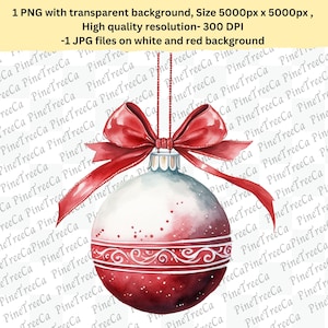 クリスマス ボーブル PNG、クリスマス ボーブル 水彩画 png、リボン付きクリスマス ボーブル 水彩画 JPG、透明 PNG、即時ダウンロード