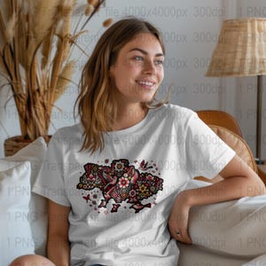 Ukraine Map PNG Volkskunst Blumenvögel Digitale Illustration, transparentes PNG 4000x4000, Perfekt für T-Shirts, Tragetaschen, Junk-Journale
