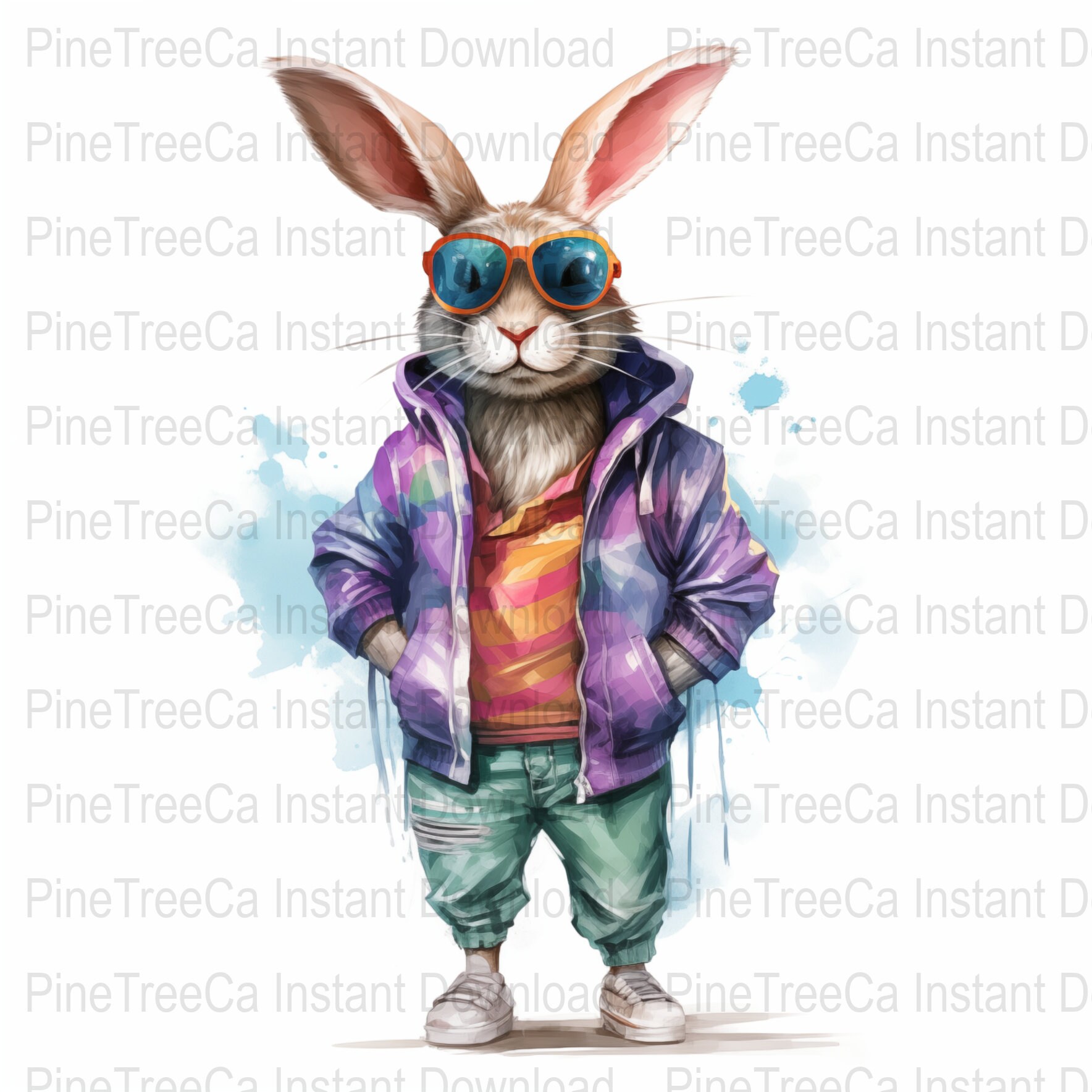 Watercolor Cool Modern Bunny Clip Art,5 JPG Files High Quality ...