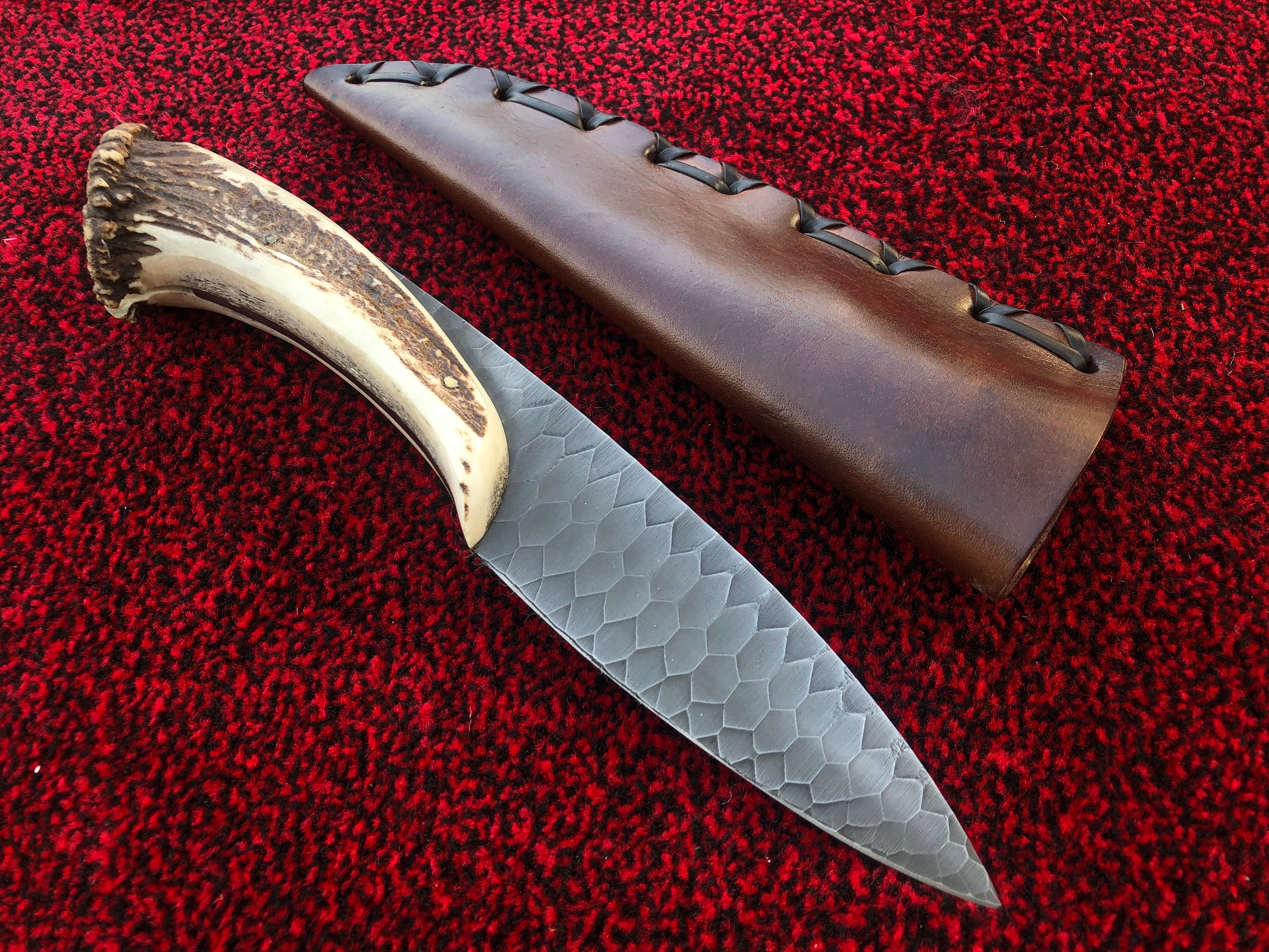Antler Engraved Hunting Knife Custom Handmade D2 Steel Knife Etsy