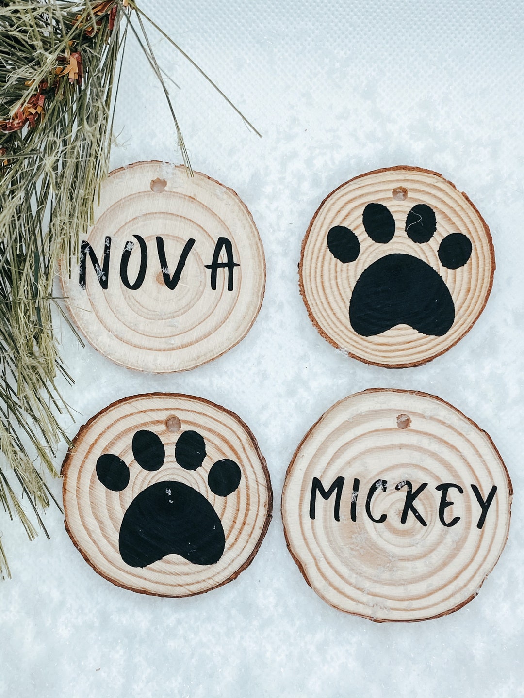 2 Wood Round Ornaments Etsy