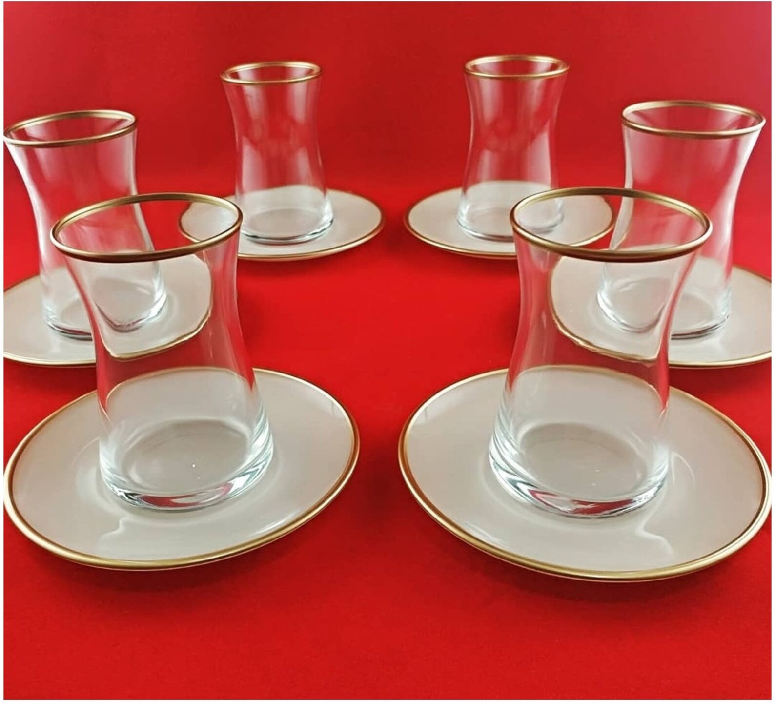 Turkish Traditional Tea Cup Heybeli Gold Set 12 Pieces Etsy